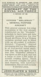 1938 Player's Aircraft of the Royal Air Force #36 Vickers 