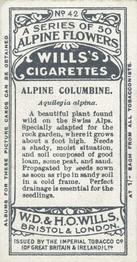 1913 Wills's Alpine Flowers #42 Alpine Columbine Back