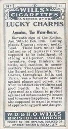 1923 Wills's Lucky Charms #11 Aquarius, The Water-Bearer. Back