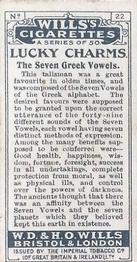 1923 Wills's Lucky Charms #22 The Seven Greek Vowels. Back