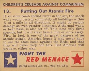1951 Bowman (Fight the) Red Menace (R701-12) #13 Putting Out Atomic Fire Back