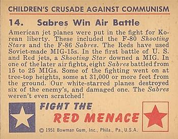 1951 Bowman (Fight the) Red Menace (R701-12) #14 Sabres Win Air Battle Back