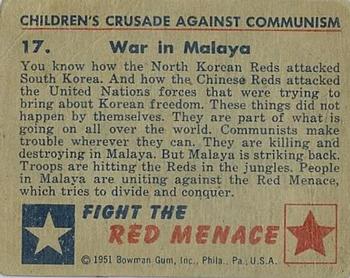 1951 Bowman (Fight the) Red Menace (R701-12) #17 War in Malaya Back