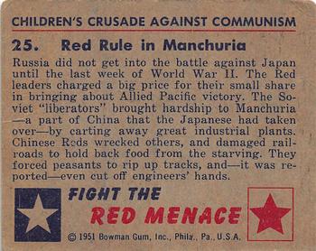 1951 Bowman (Fight the) Red Menace (R701-12) #25 Red Rule in Manchuria Back