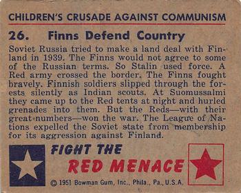 1951 Bowman (Fight the) Red Menace (R701-12) #26 Finns Defend Country Back