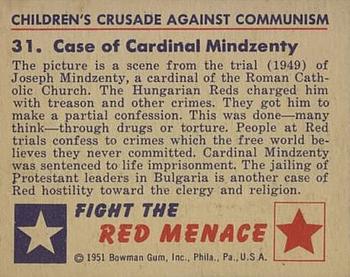 1951 Bowman (Fight the) Red Menace (R701-12) #31 Case of Cardinal Mindzenty Back