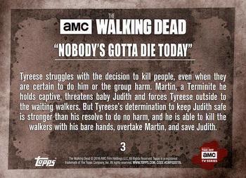 2016 Topps The Walking Dead Season 5 #3 “Nobody’s Gotta Die Today” Back