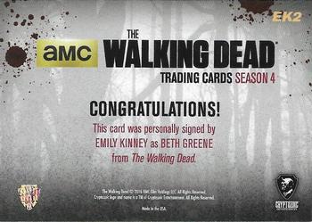 2016 Cryptozoic The Walking Dead Season 4: Part 1 - Autographs #EK2 Emily Kinney Back