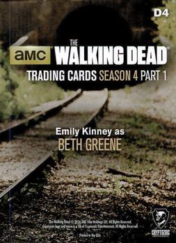 2016 Cryptozoic The Walking Dead Season 4: Part 1 - Posters #D4 Beth Greene Back