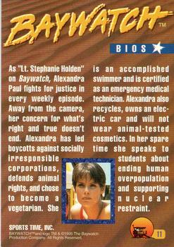 1995 Sports Time Baywatch #11 As Lt. Stephanie Holden on Baywatch Back