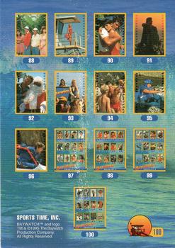 1995 Sports Time Baywatch #100 Checklist 4 Back
