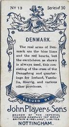 1905 Player's Countries Arms & Flags #13 Denmark Back