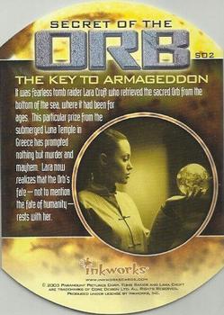 2003 Inkworks Tomb Raider: The Cradle of Life - Secret of the Orb #SO2 The Key to Armageddon Back