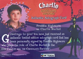 2005 ArtBox Charlie and the Chocolate Factory - Autographs #NNO Freddie Highmore Back