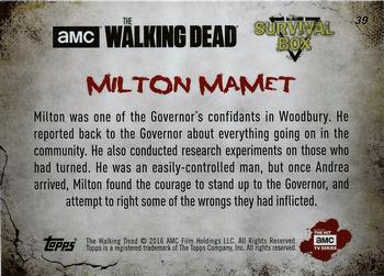 2016 Topps The Walking Dead Survival Box #39 Milton Mamet Back