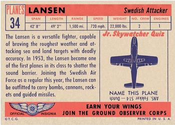 1957 Topps Planes (R707-2) - Red Back #34 Lansen Back