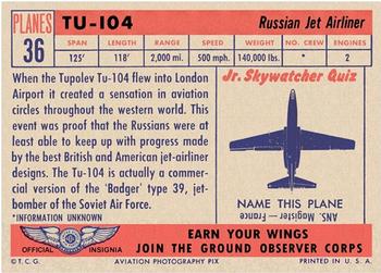 1957 Topps Planes (R707-2) - Red Back #36 TU-104 Back