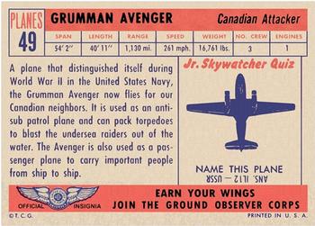 1957 Topps Planes (R707-2) - Red Back #49 Grumman Avenger Back