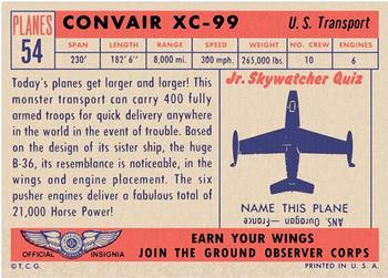1957 Topps Planes (R707-2) - Red Back #54 Convair XC-99 Back