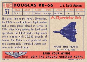 1957 Topps Planes (R707-2) - Red Back #57 Douglas RB-66 Back