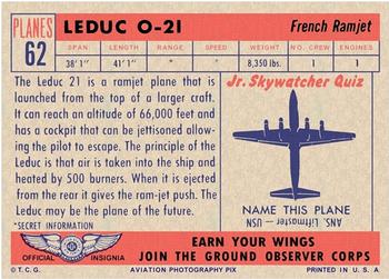 1957 Topps Planes (R707-2) - Red Back #62 Leduc O-21 Back