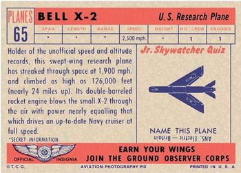 1957 Topps Planes (R707-2) - Red Back #65 Bell X-2 Back