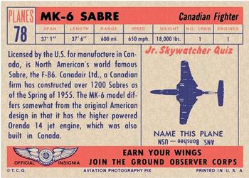 1957 Topps Planes (R707-2) - Red Back #78 MK-6 Sabre Back