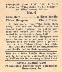 1948 Swell Babe Ruth Story #4 Babe Ruth / Claire Hodgson Back
