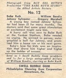 1948 Swell Babe Ruth Story #12 Babe Ruth / Johnny Sylvester Back
