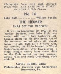 1948 Swell Babe Ruth Story #16 The Homer That Set The Record Back