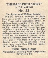 1948 Swell Babe Ruth Story #22 Ted Lyons / William Bendix Back