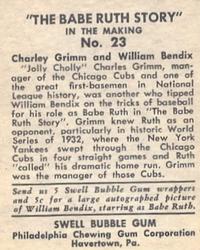 1948 Swell Babe Ruth Story #23 Charley Grimm / William Bendix Back