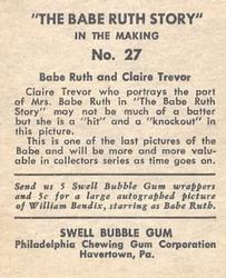 1948 Swell Babe Ruth Story #27 Babe Ruth / Claire Trevor Back