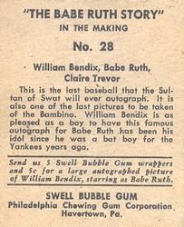 1948 Swell Babe Ruth Story #28 William Bendix / Babe Ruth / Claire Trevor Back
