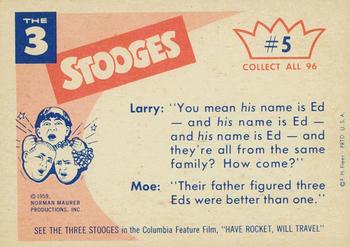 1959 Fleer The Three Stooges #5 They went Thatta-way! Back