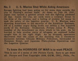 1938 Gum Inc. Horrors of War (R69) #3 U.S. Marine Shot While Aiding Americans Back