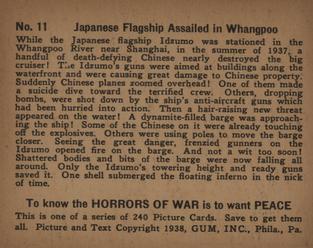 1938 Gum Inc. Horrors of War (R69) #11 Japanese Flagship assailed in Whangpoo Back