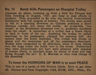 1938 Gum Inc. Horrors of War (R69) #14 Bomb Kills Passengers on Shanghai Trolley Back