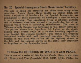 1938 Gum Inc. Horrors of War (R69) #20 Spanish Insurgents Bomb Government Territory Back