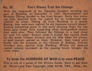 1938 Gum Inc. Horrors of War (R69) #39 Foe's Planes Trail the Chiangs Back