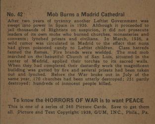 1938 Gum Inc. Horrors of War (R69) #42 Mob Burns a Madrid Cathedral Back