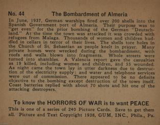 1938 Gum Inc. Horrors of War (R69) #44 The Bombardment of Almeria Back