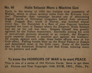 1938 Gum Inc. Horrors of War (R69) #46 Haile Selassie Mans a Machine Gun Back