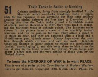 1938 Gum Inc. Horrors of War (R69) #51 Tokyo Tanks in Action at Nanking Back