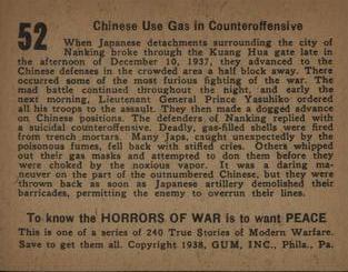 1938 Gum Inc. Horrors of War (R69) #52 Chinese Use Gas in Counteroffensive Back