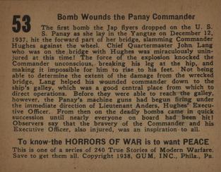 1938 Gum Inc. Horrors of War (R69) #53 Bomb Wounds the Panay Commander Back