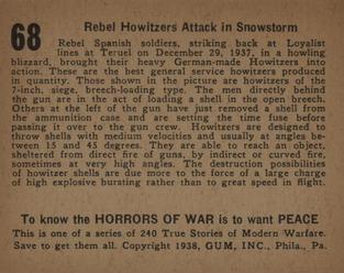 1938 Gum Inc. Horrors of War (R69) #68 Rebel Howitzers Attack in Snowstorm Back