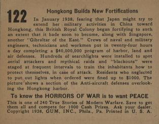 1938 Gum Inc. Horrors of War (R69) #122 Hongkong Builds New Fortifications Back