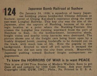 1938 Gum Inc. Horrors of War (R69) #124 Japanese Bomb Railroad at Suchow Back