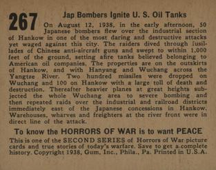 1938 Gum Inc. Horrors of War (R69) #267 Jap Bombers Ignite U.S. Oil Tanks Back
